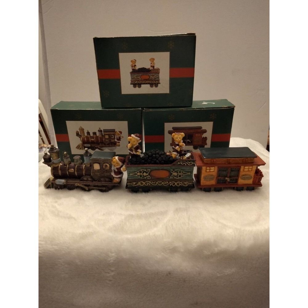Vintage Ceramic Teddy Bear Christmas Train By Cedar Creek- 12" long Boxed